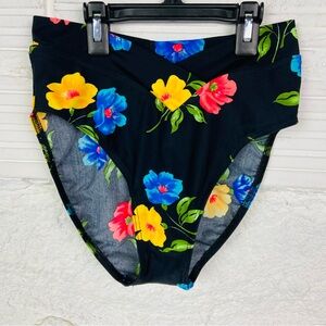 KRISTA black Floral High-Waisted Bikini Bottoms size 12